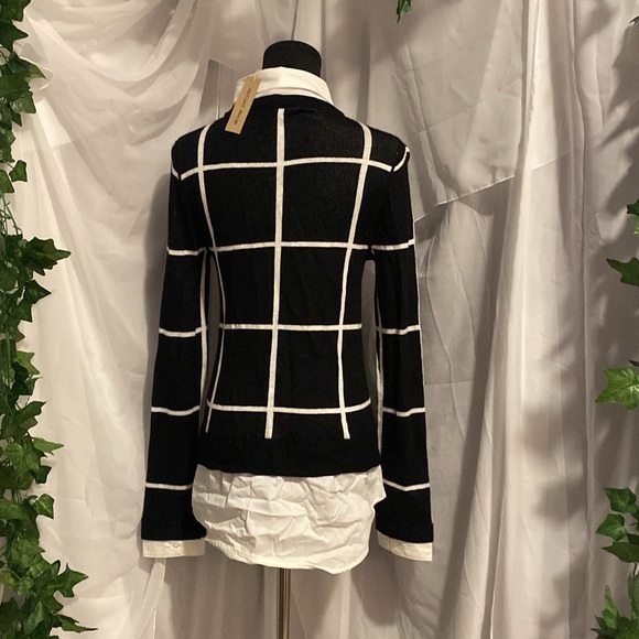 NWT Vertical Design Windowpane Sweater with Faux Undershirt - Picture 3 of 4